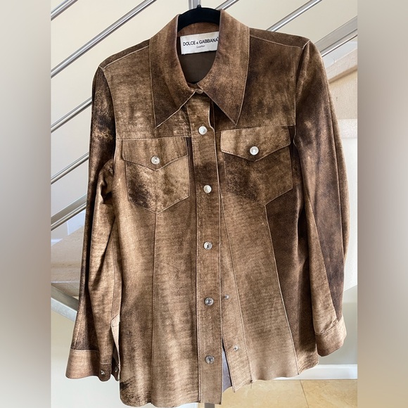 VINTAGE DOLCE & GABBANA BROWN LEATHER JACKET - Picture 1 of 10
